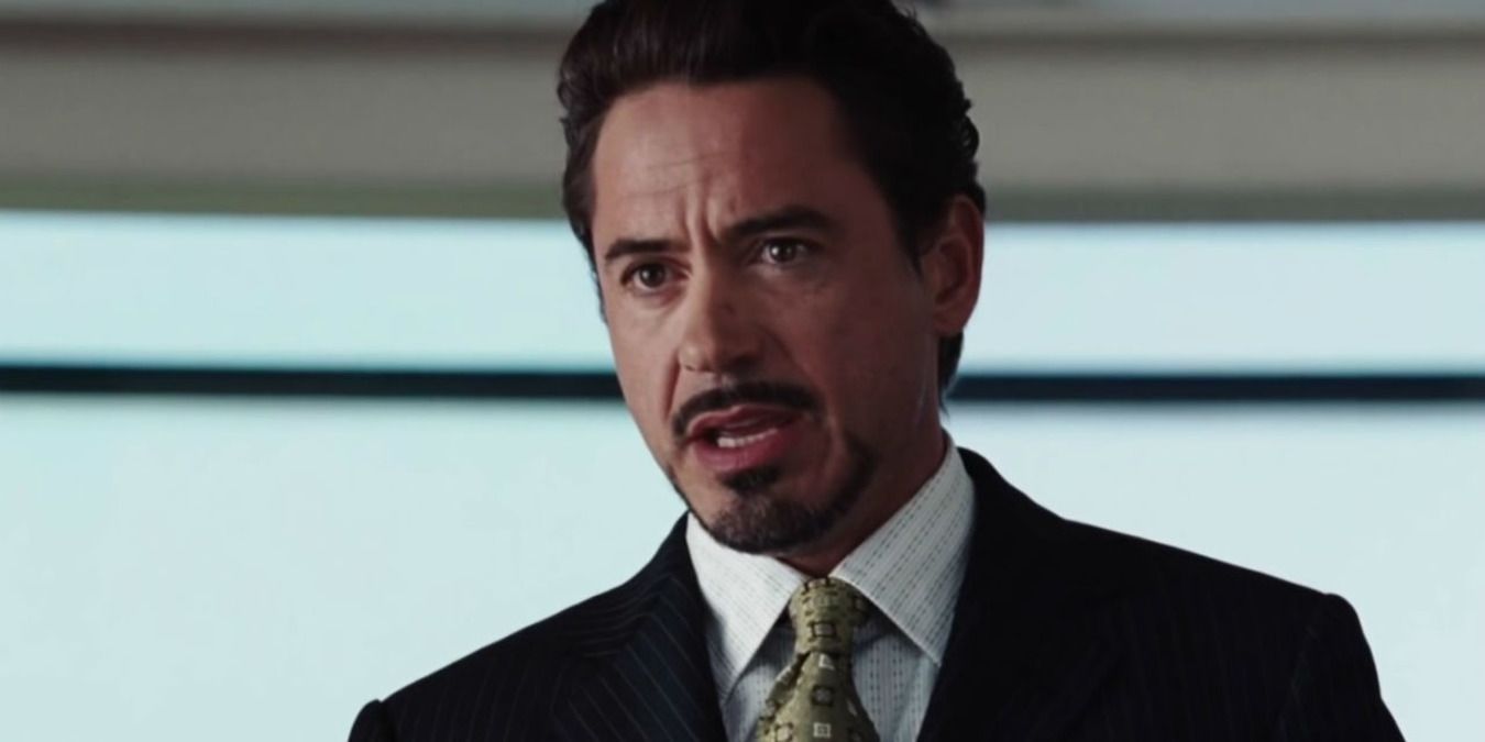 Tony Stark at a press conference in Iron Man
