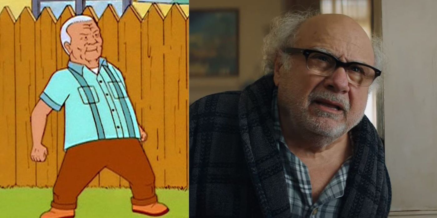 Split image of Cotton Hill from King of the Hill and Danny DeVito