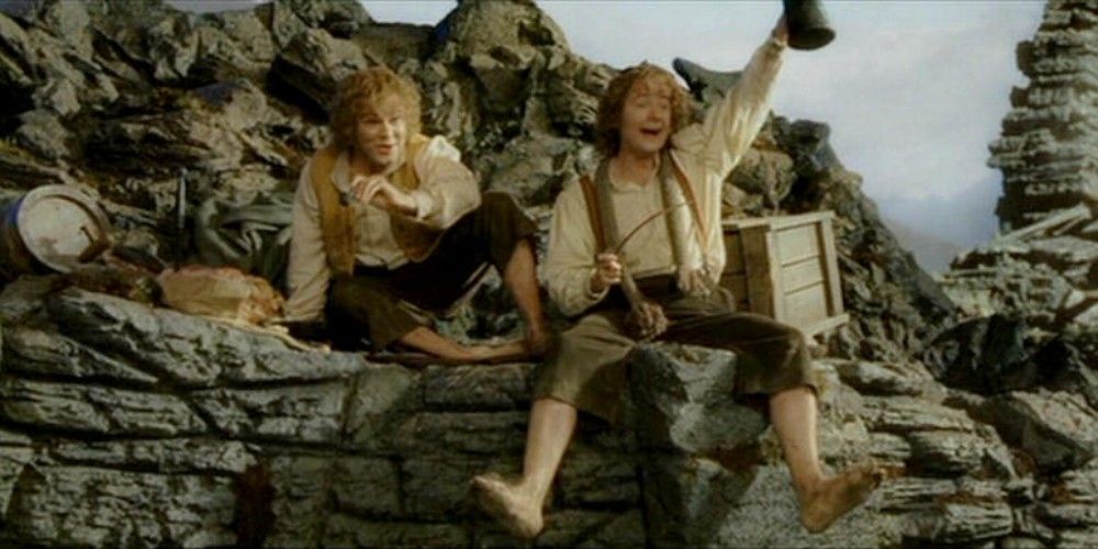 Merry and Pippin eating in Lord of The Rings