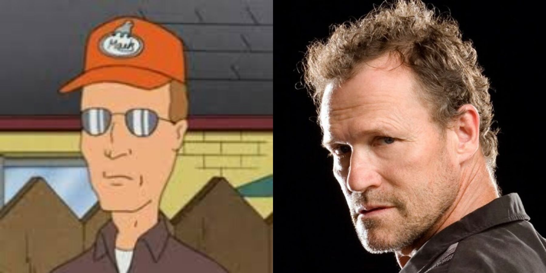 split image of Dale Gribble and Michael Rooker