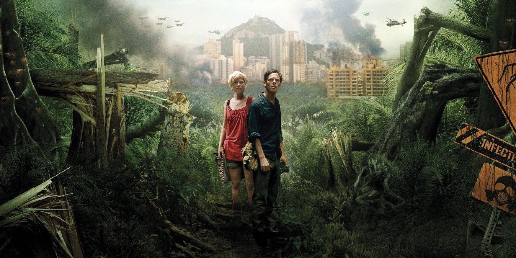 Andrew and Samantha in a jungle in Monsters.