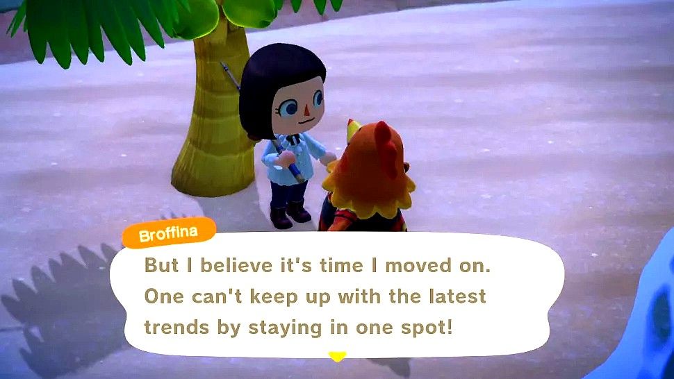 Broffina says it's time to move away in Animal Crossing: New Horizons