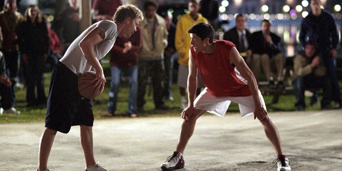 Lucas and Nathan Scott on the riverside basketball court in One Tree Hill