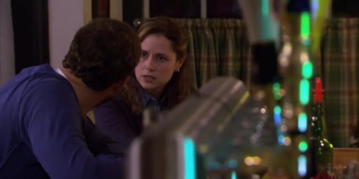 Pam fighting with Roy at a bar in The Office