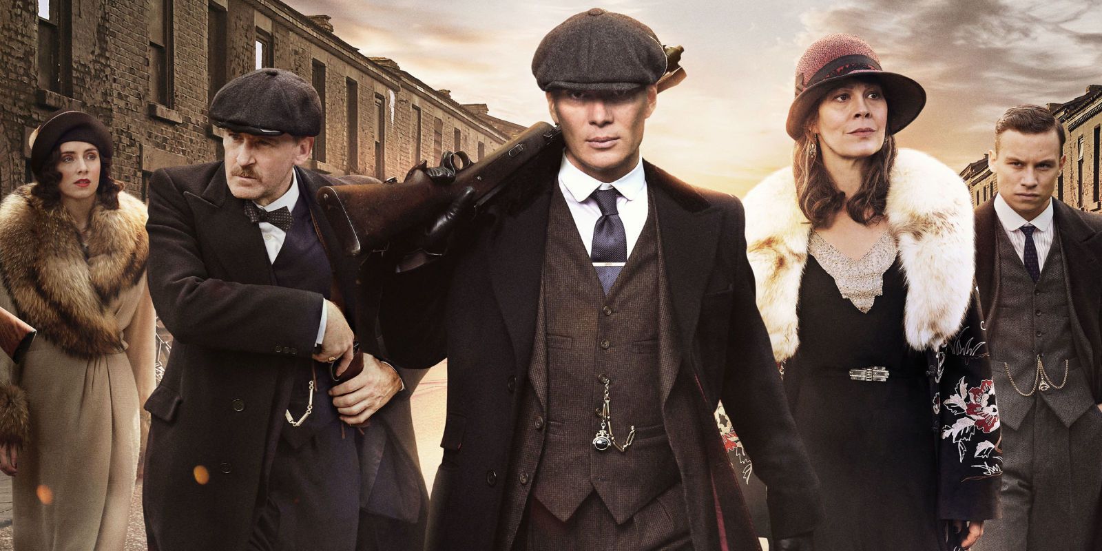 A promo image from Peaky Blinders featuring the cast