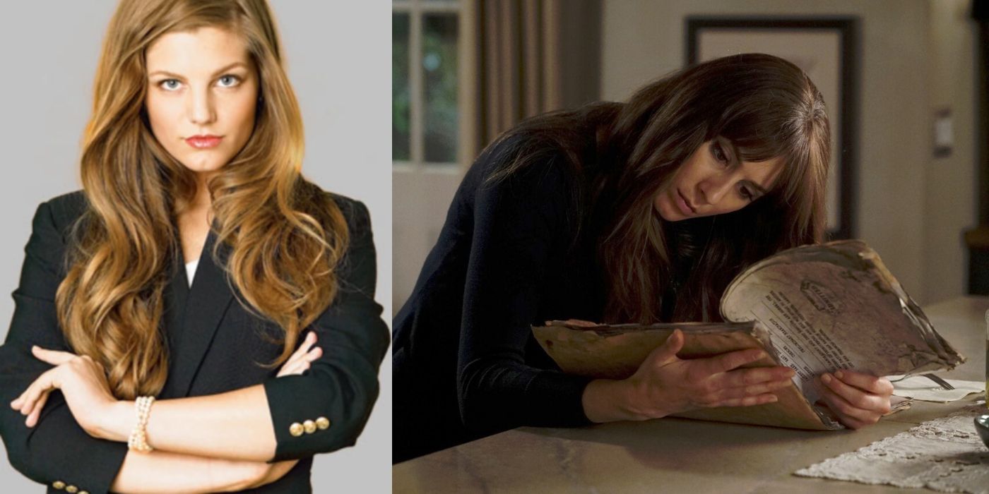A split image features the cover illustration of Spencer for the Pretty Little Liars books and Troian Bellisario in the tv show