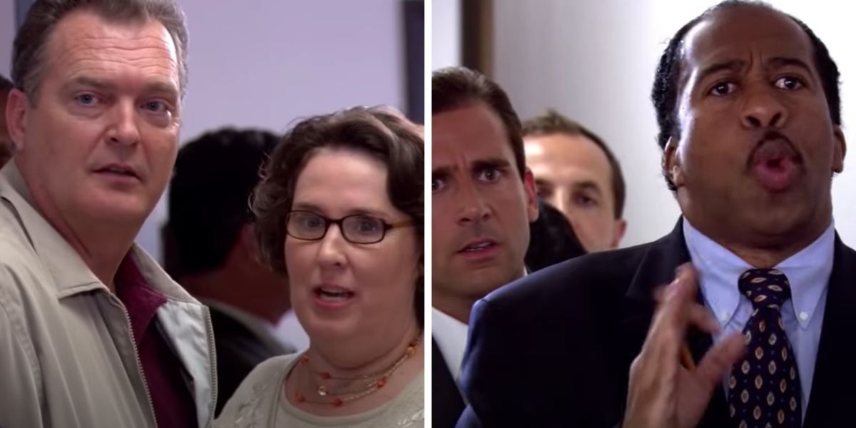 Bob, Phyllis, Michael, and Stanley all wait for pretzels on The Office