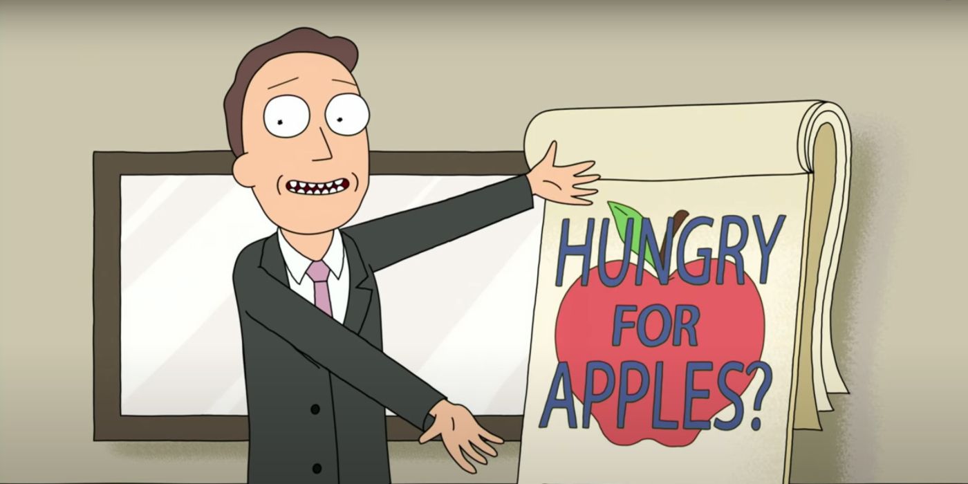 Jerry shows a poster indicating his hunger fro apples in rick and morty