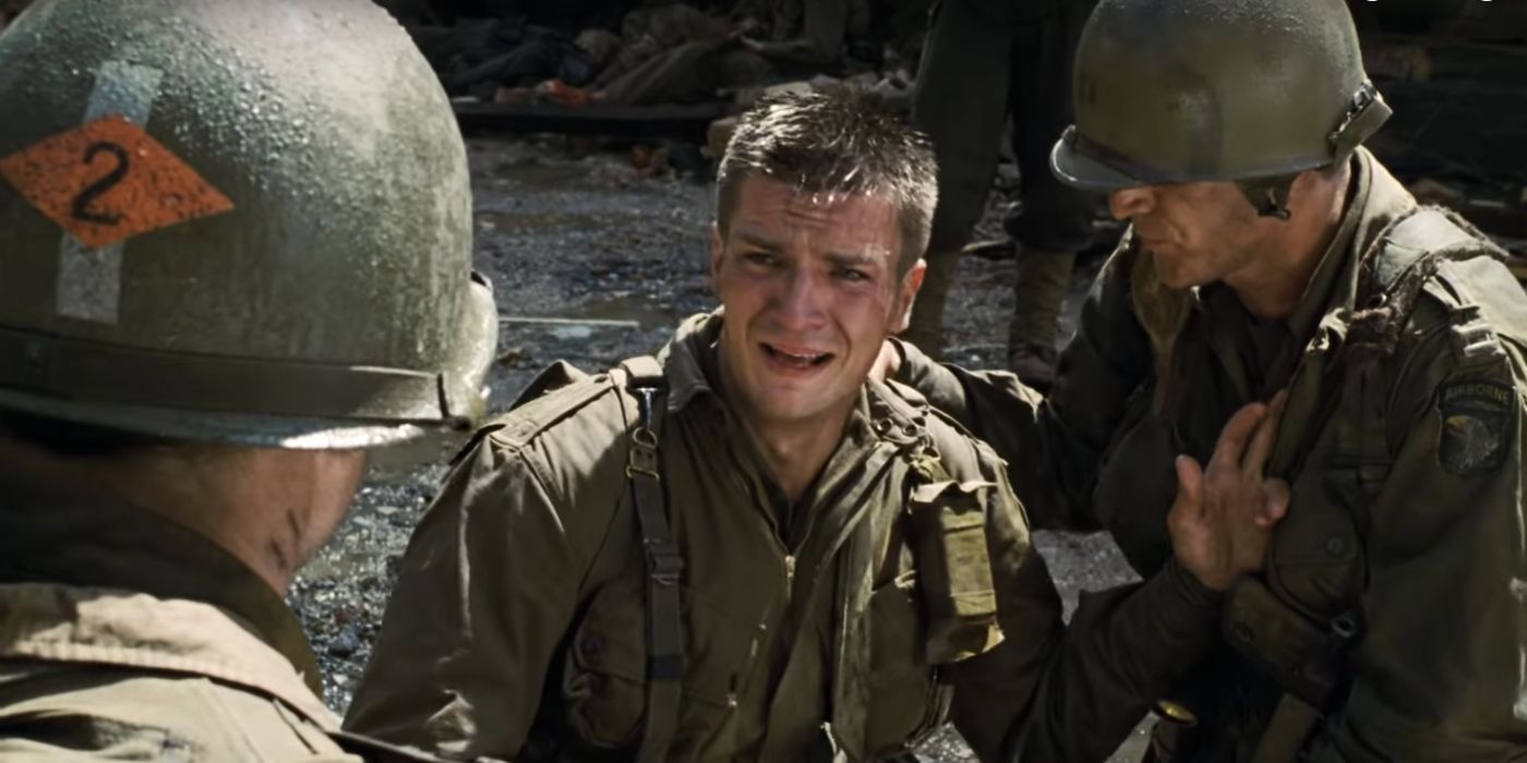 Nathan Fillion crying in Saving Private Ryan