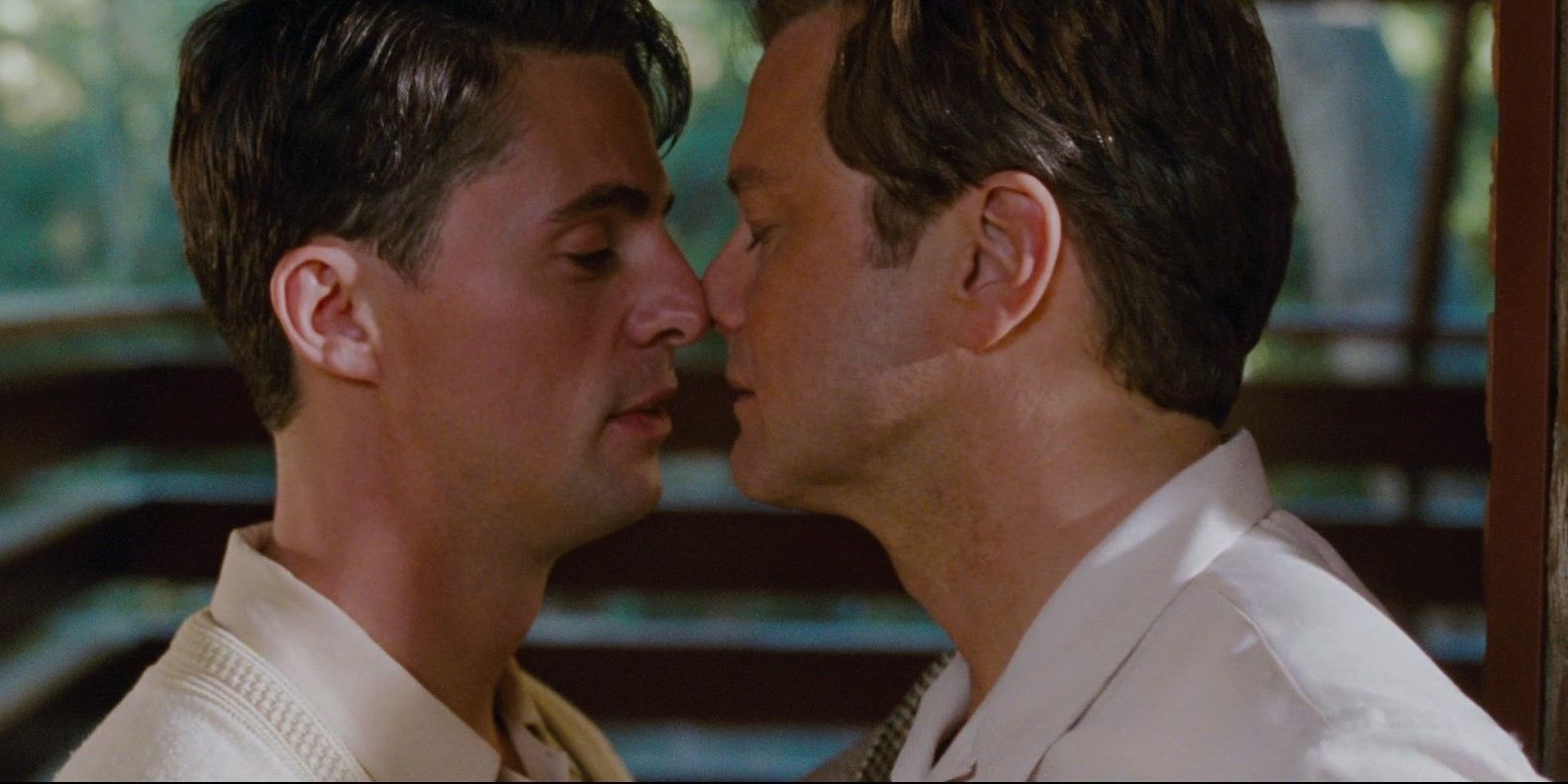 Colin Firth and Matthew Goode about to kiss in A Single Man
