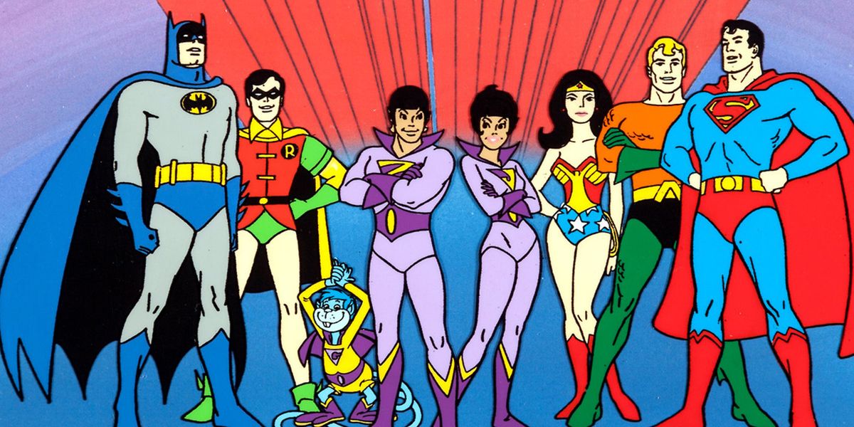The JLA and the Wonder Twins in a cartoon