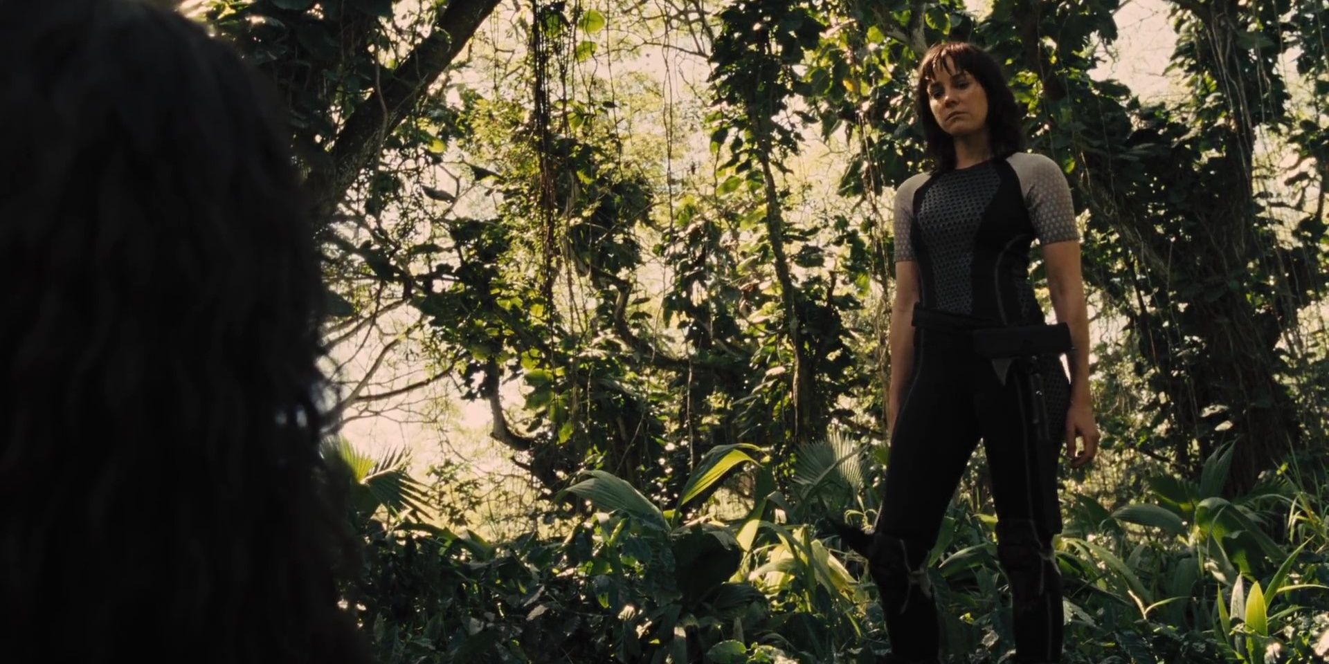 Johanna in the jungle arena at the 75th Hunger Games