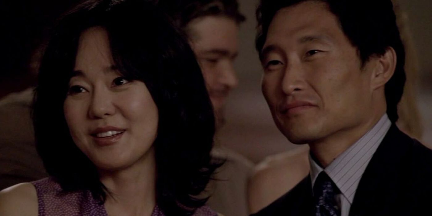 Sun and Jin smiling in the church during the Lost series finale