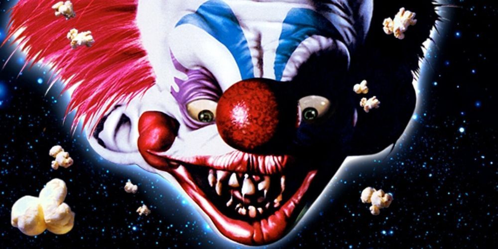 A clown floats in a sea of space in Killer Klowns from Outer Space