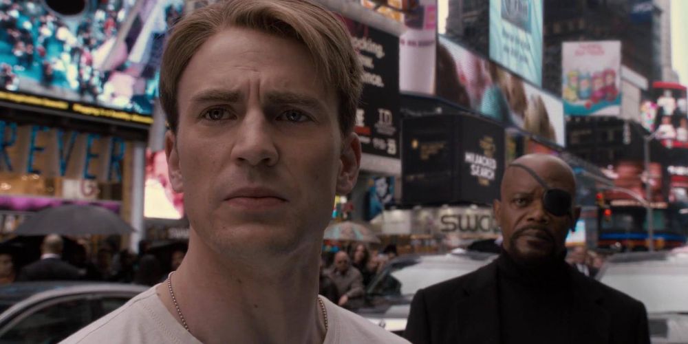 Steve looks to the distance while in NYC in The First Avenger.
