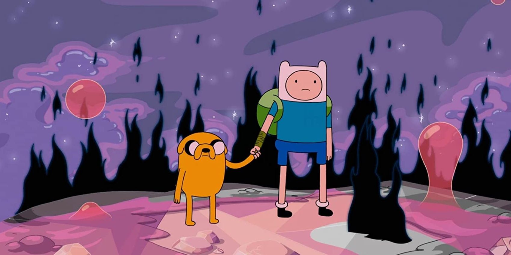 Finn and Jake holding hands in Adventure Time