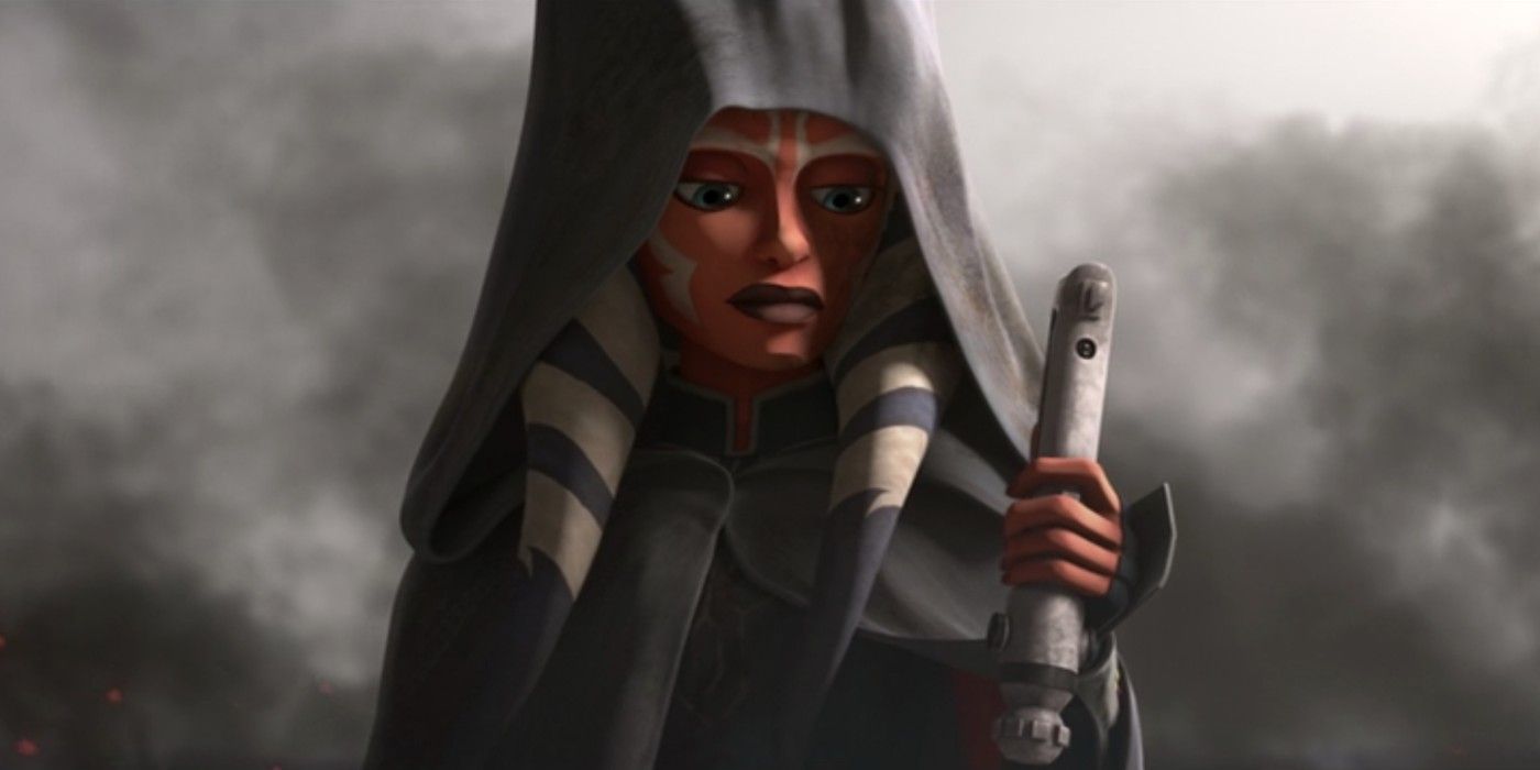 Ahsoka fakes her death and drops her lightsaber in The Clone Wars season 7 finale