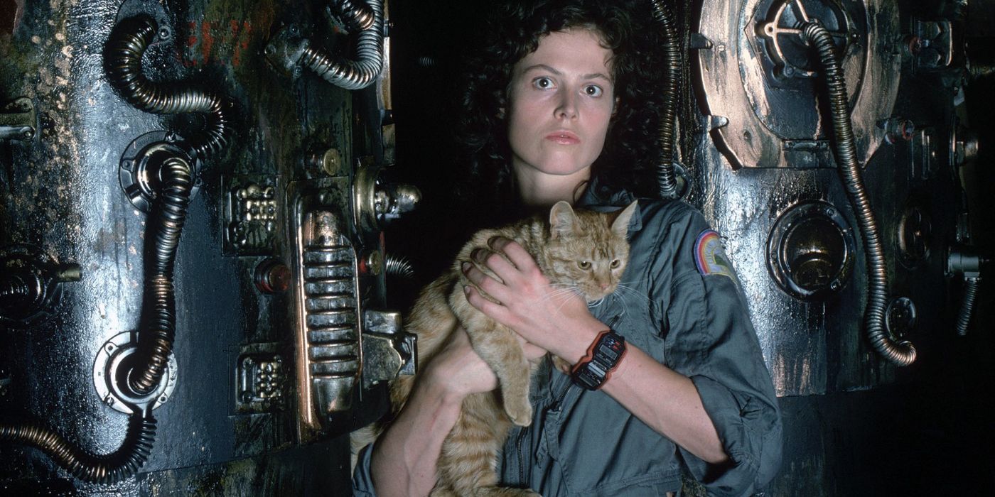 Ellen Ripley holding Jones, the Cat in Alien