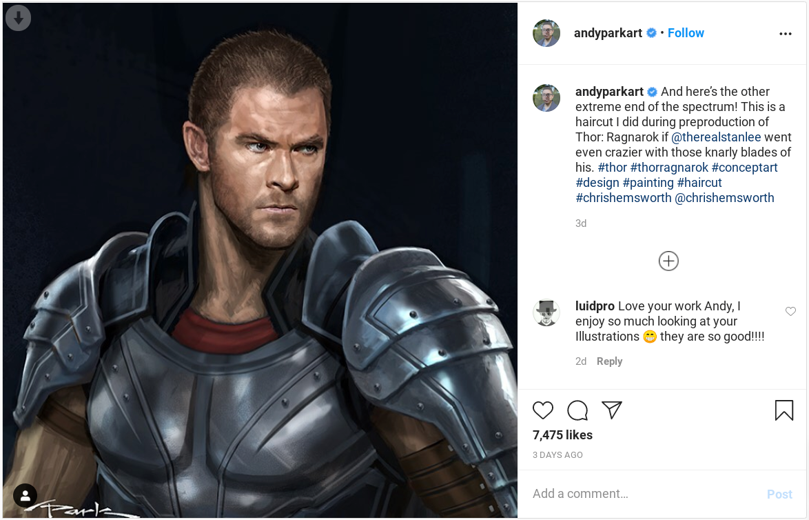 Andy Park&rsquo;s Thor Ragnarok Concept Art from Instragram