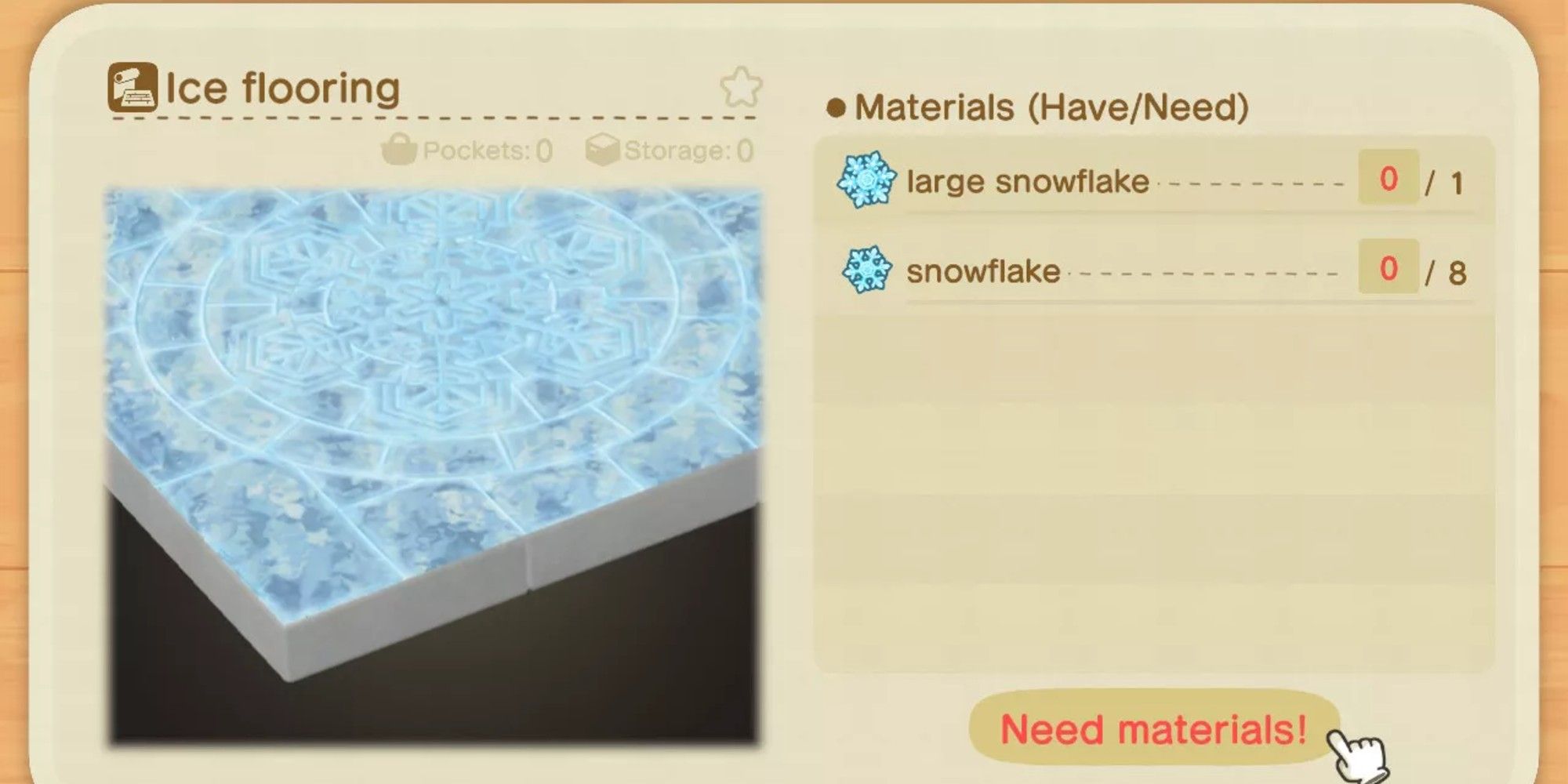 The recipe for DIY Ice Flooring in Animal Crossing: New Horizons