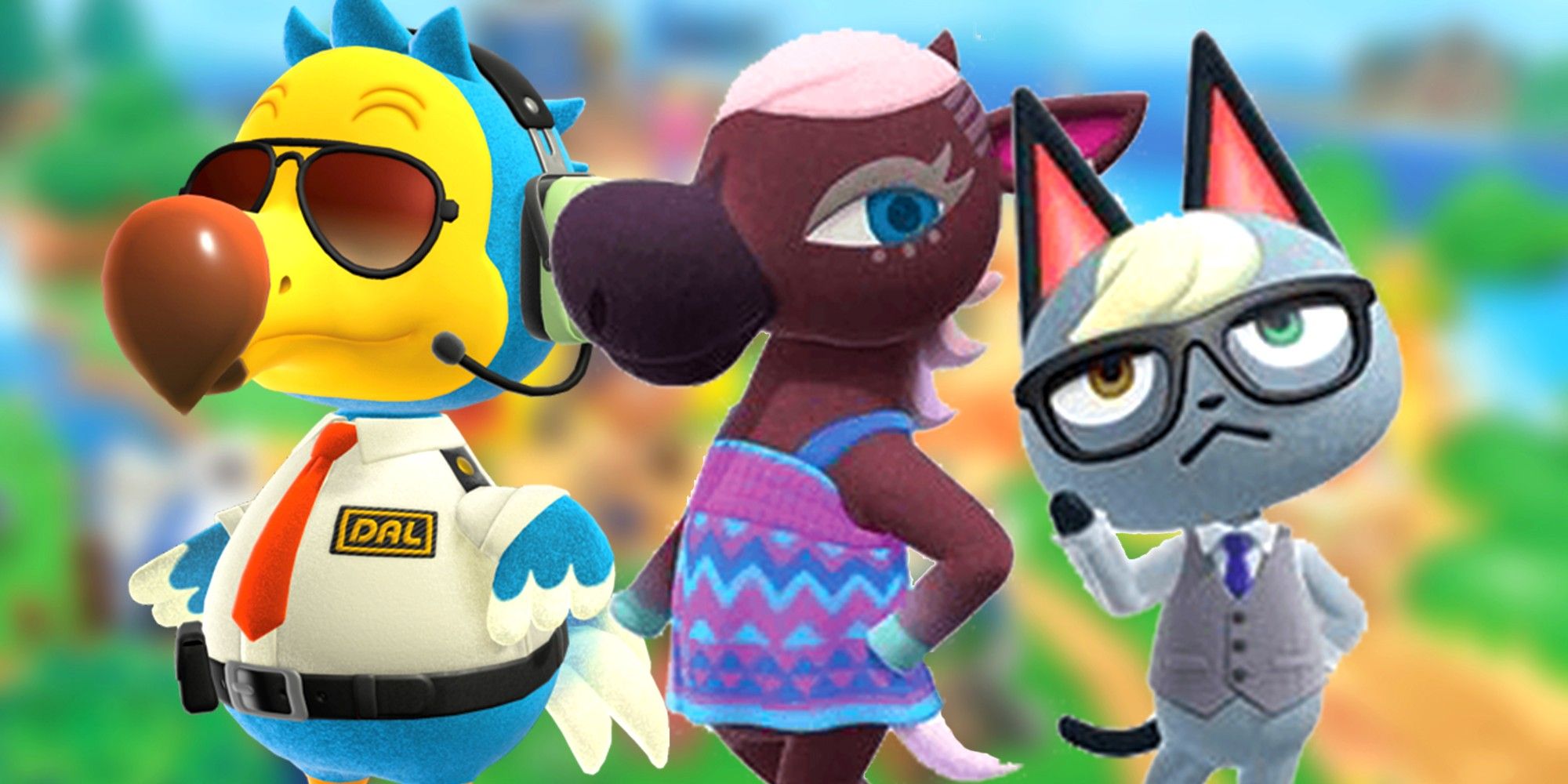 Three Animal Crossing: New Horizons Villagers representing different personality types