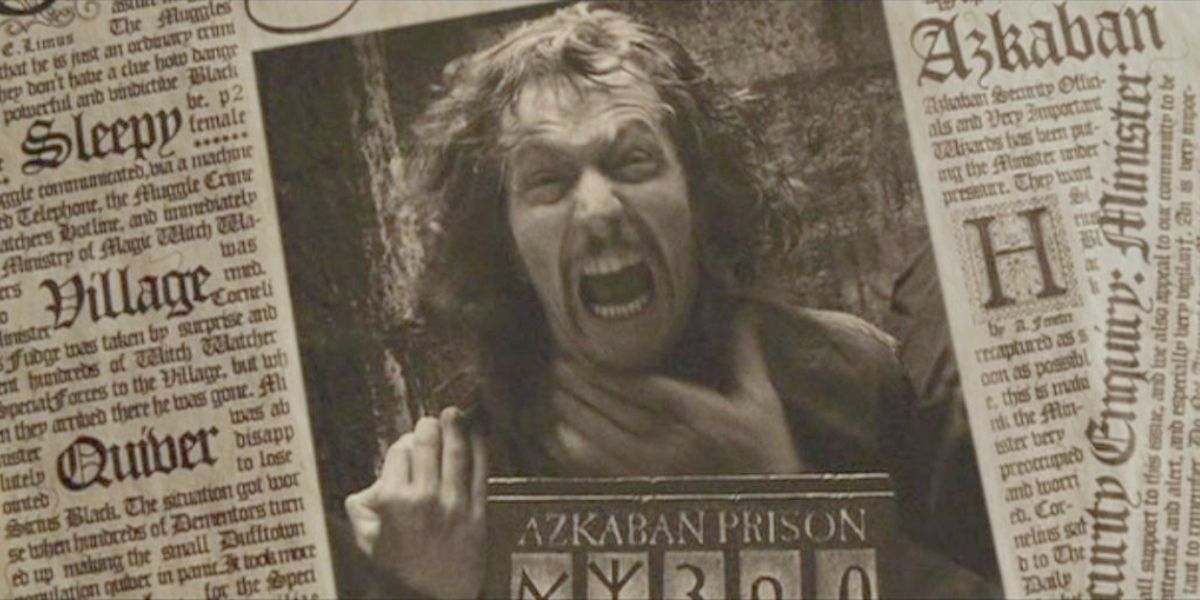 Sirius Black's mugshot in a newspaper in Harry Potter and the Prisoner of Azkaban.