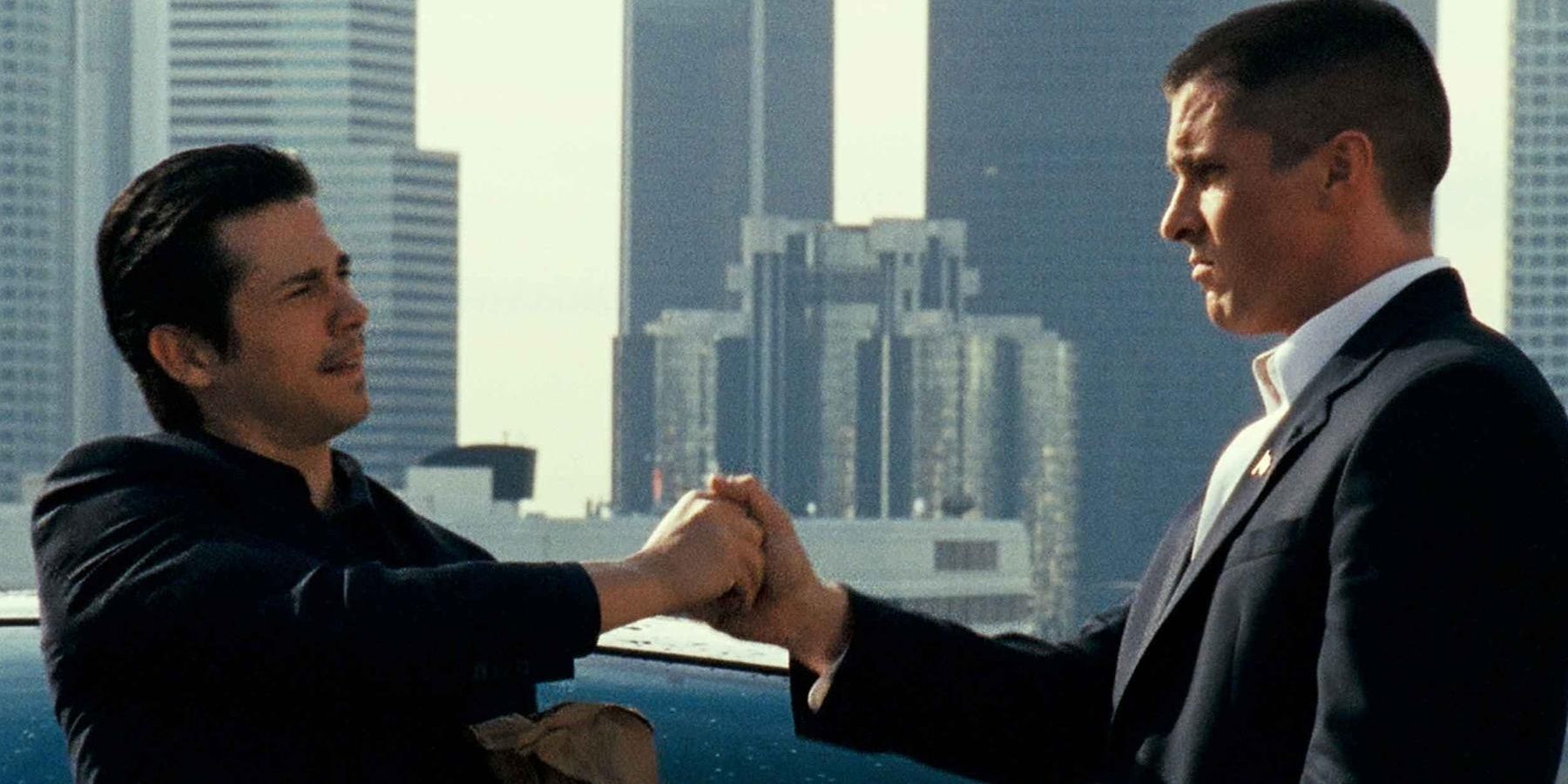 Christian Bale and Freddy Rodriguez shake hands in Harsh Times