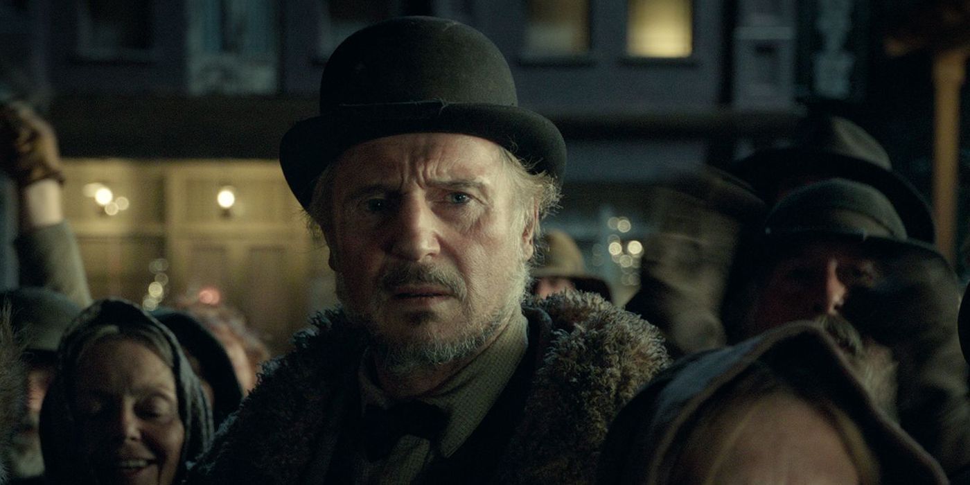 Liam Neeson looking concerned in The Ballad of Buster Scruggs