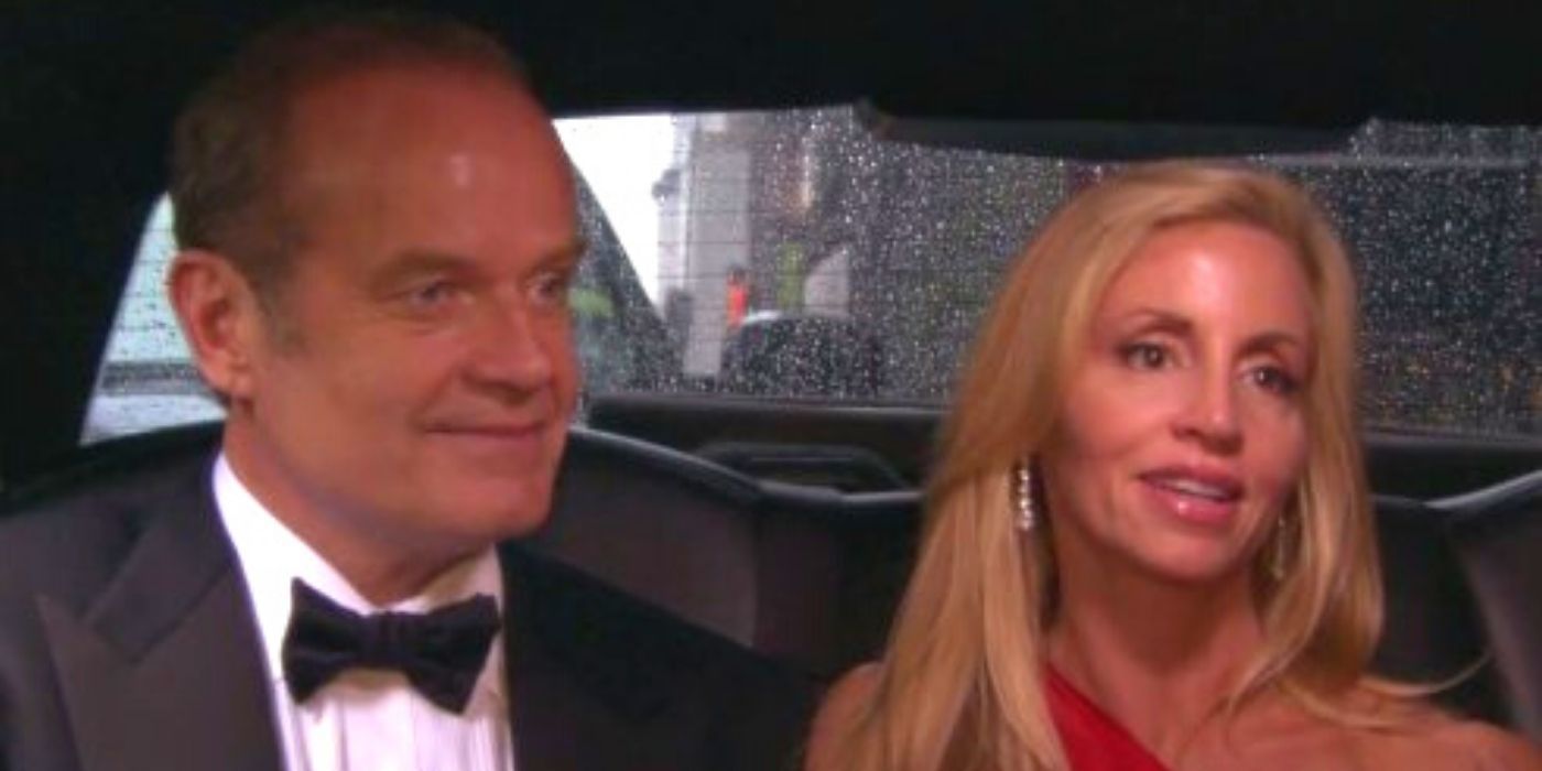 Camille and Kelsey Grammer in the limo on RHOBH smiling