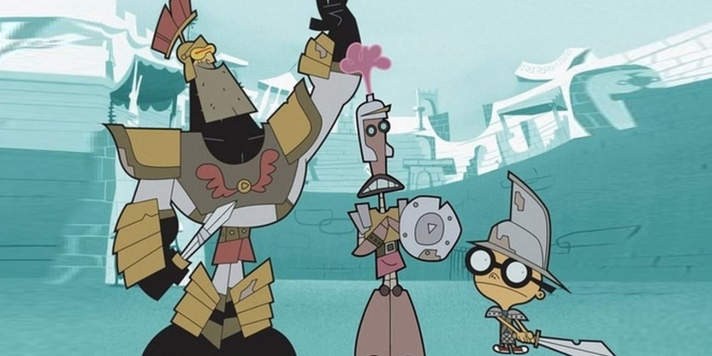 Characters from Time Squad wearing medieval clothing.