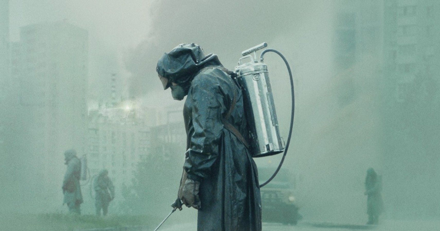 Workers in hazmat suit in the aftermath of Chernobyl