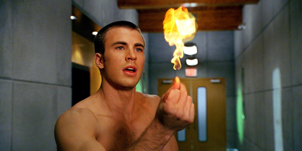 Chris Evans manipulating fire as the Human Torch
