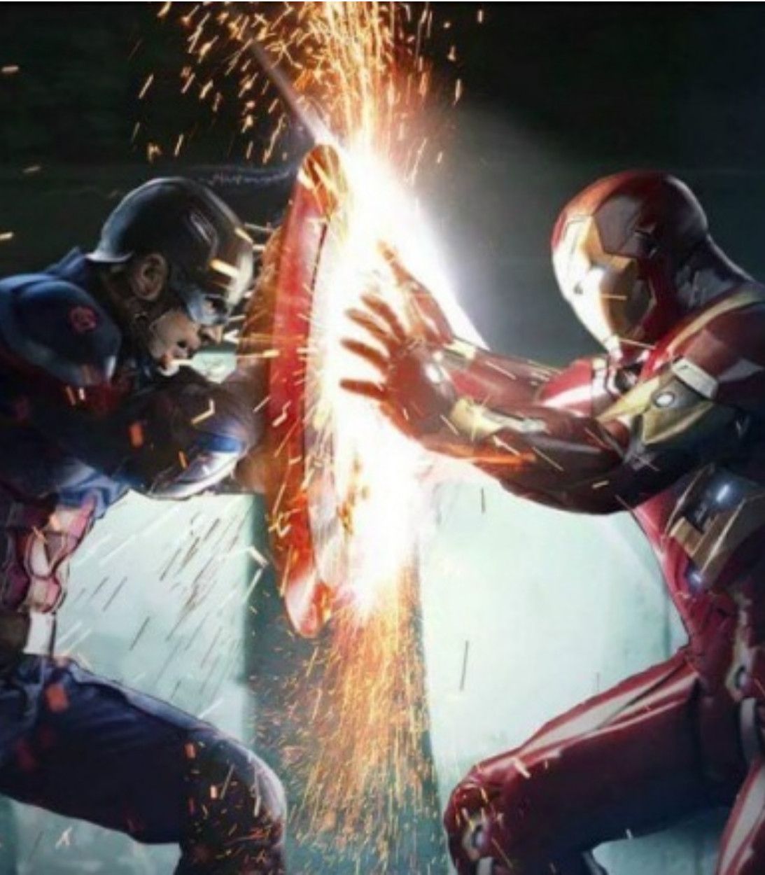 Chris Evans as Captain America versus Robert Downey Jr as Iron Man Captain America Civil War Vertical