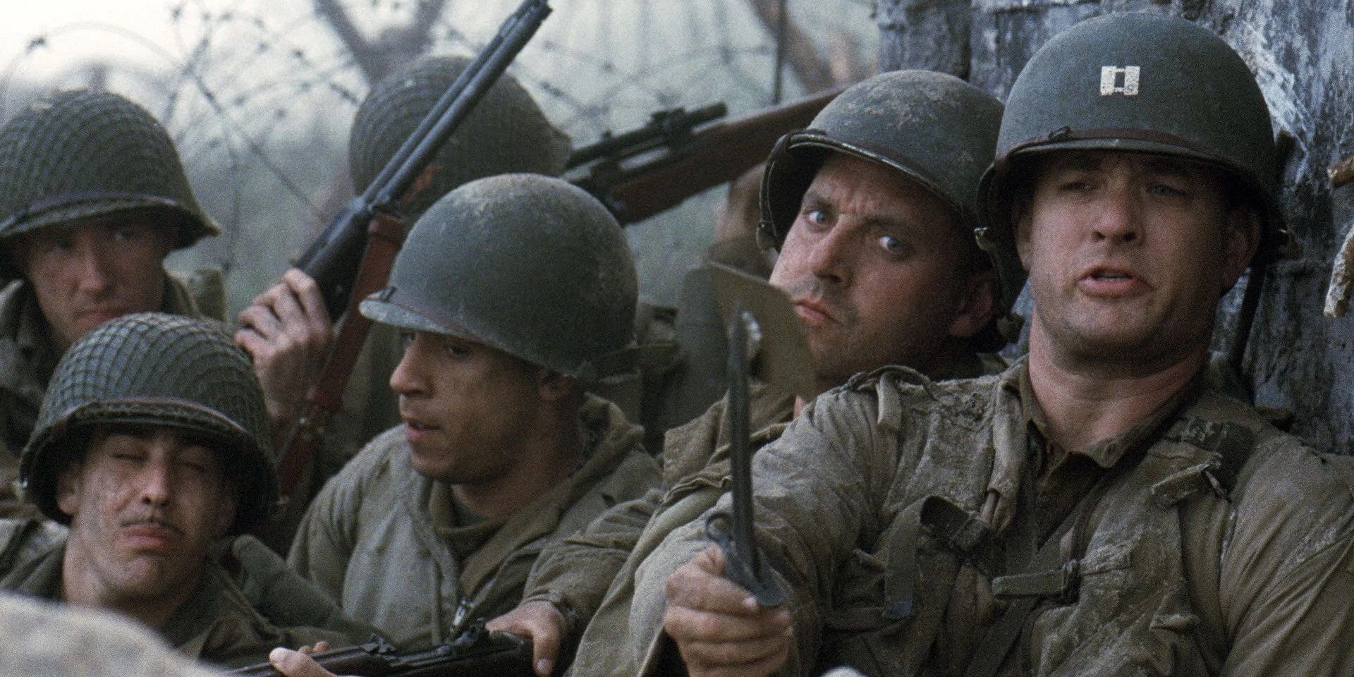 Tom Hanks and Tom Sizemore in the D-Day landings sequence in Saving Private Ryan