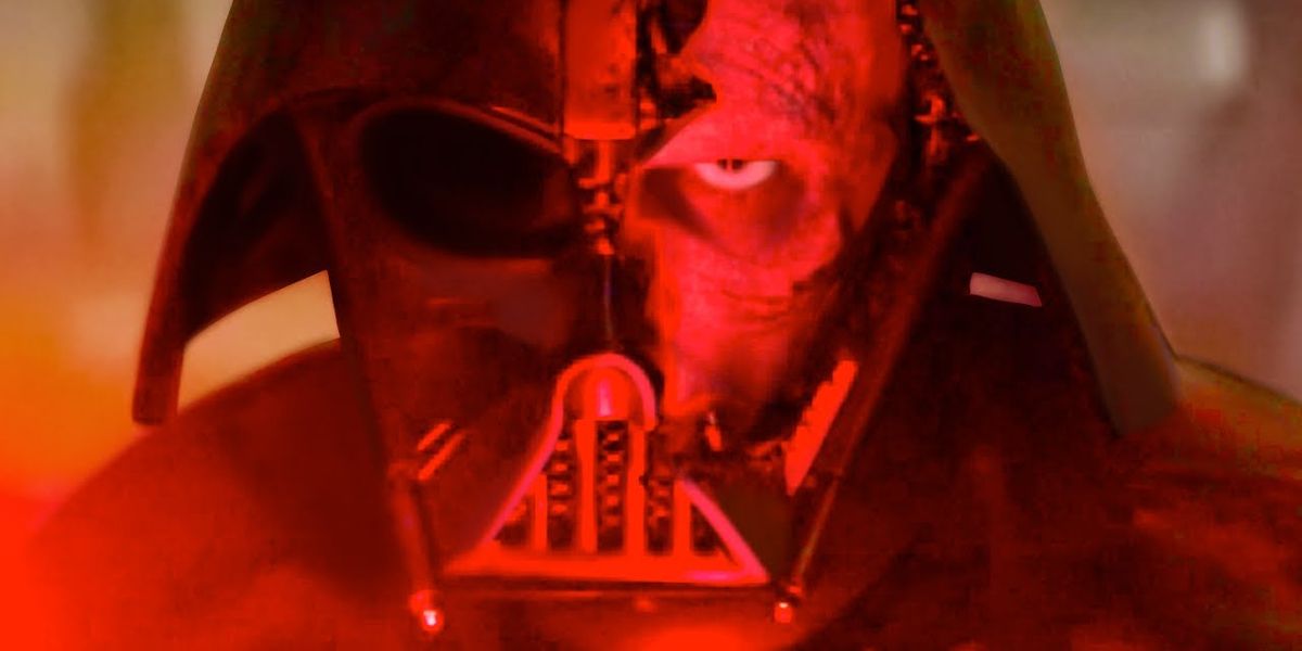 Darth Vader exposed face in helmet scene from Obi Wan Kenobi