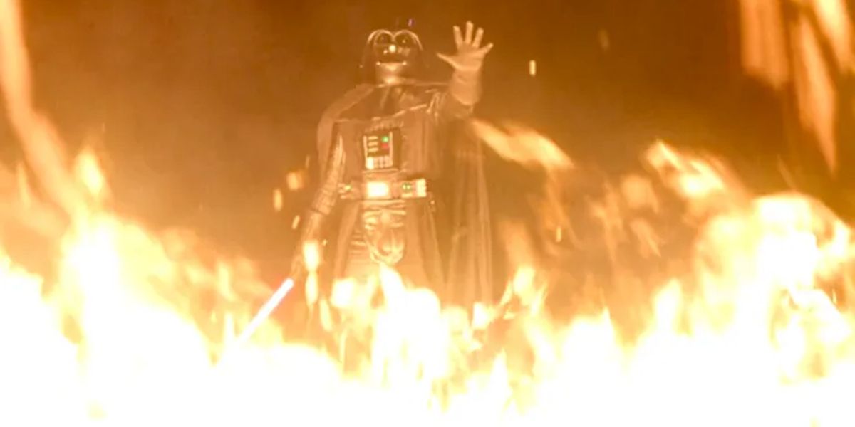 Darth Vader standing behind a wall of fire in Obi-Wan Kenobi