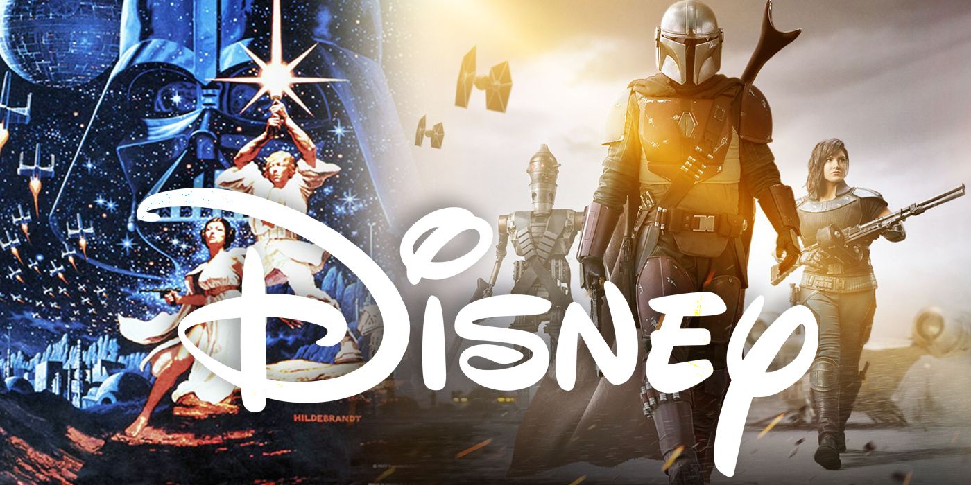 The Hildebrandt ANH poster mixed with a &quot;The Mandalorian&quot; promo image under a Disney logo