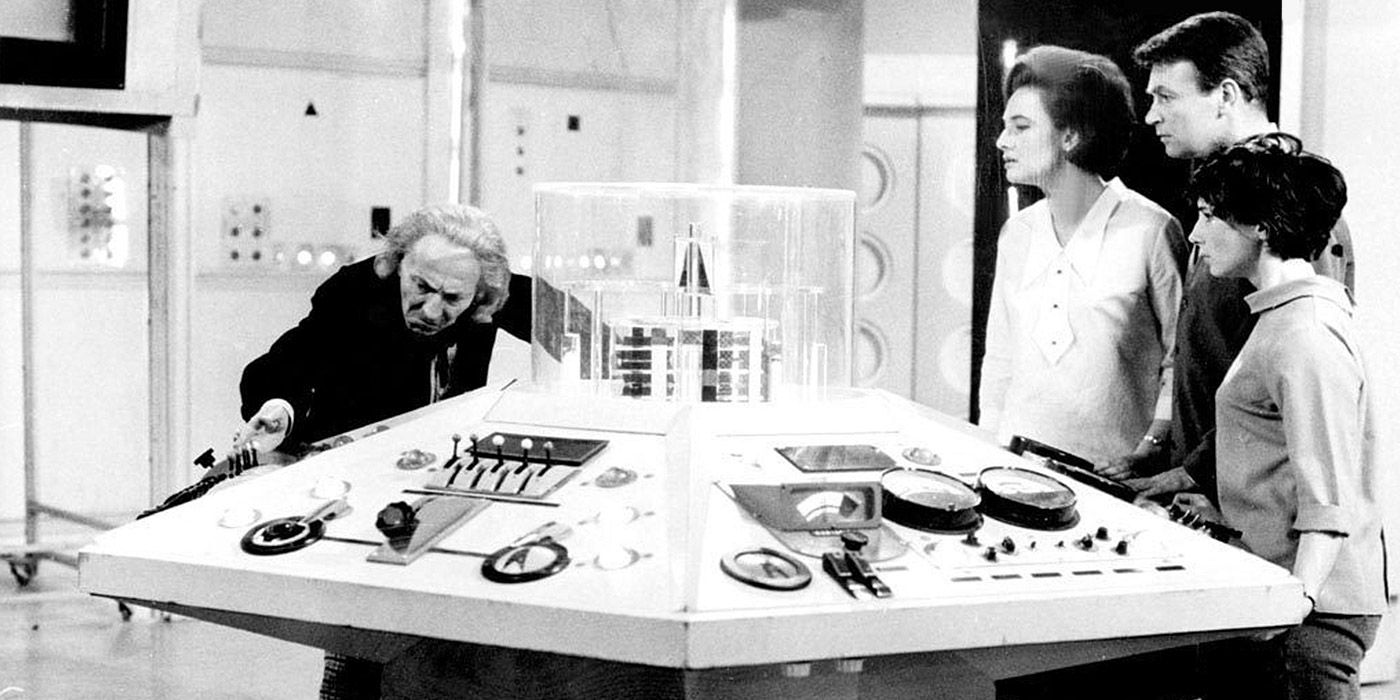 The First Doctor piloting his Tardis in Doctor Who