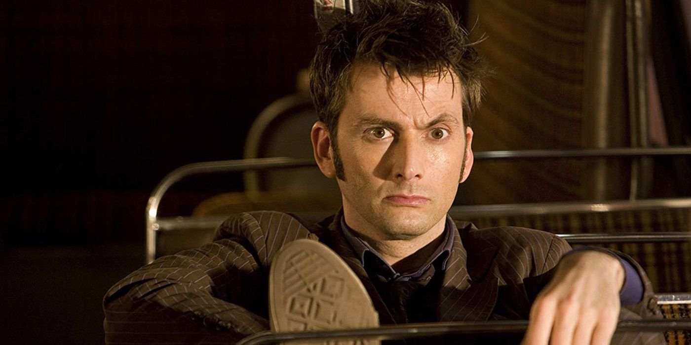 The Tenth Doctor sitting down with his feet up in DoctorWho
