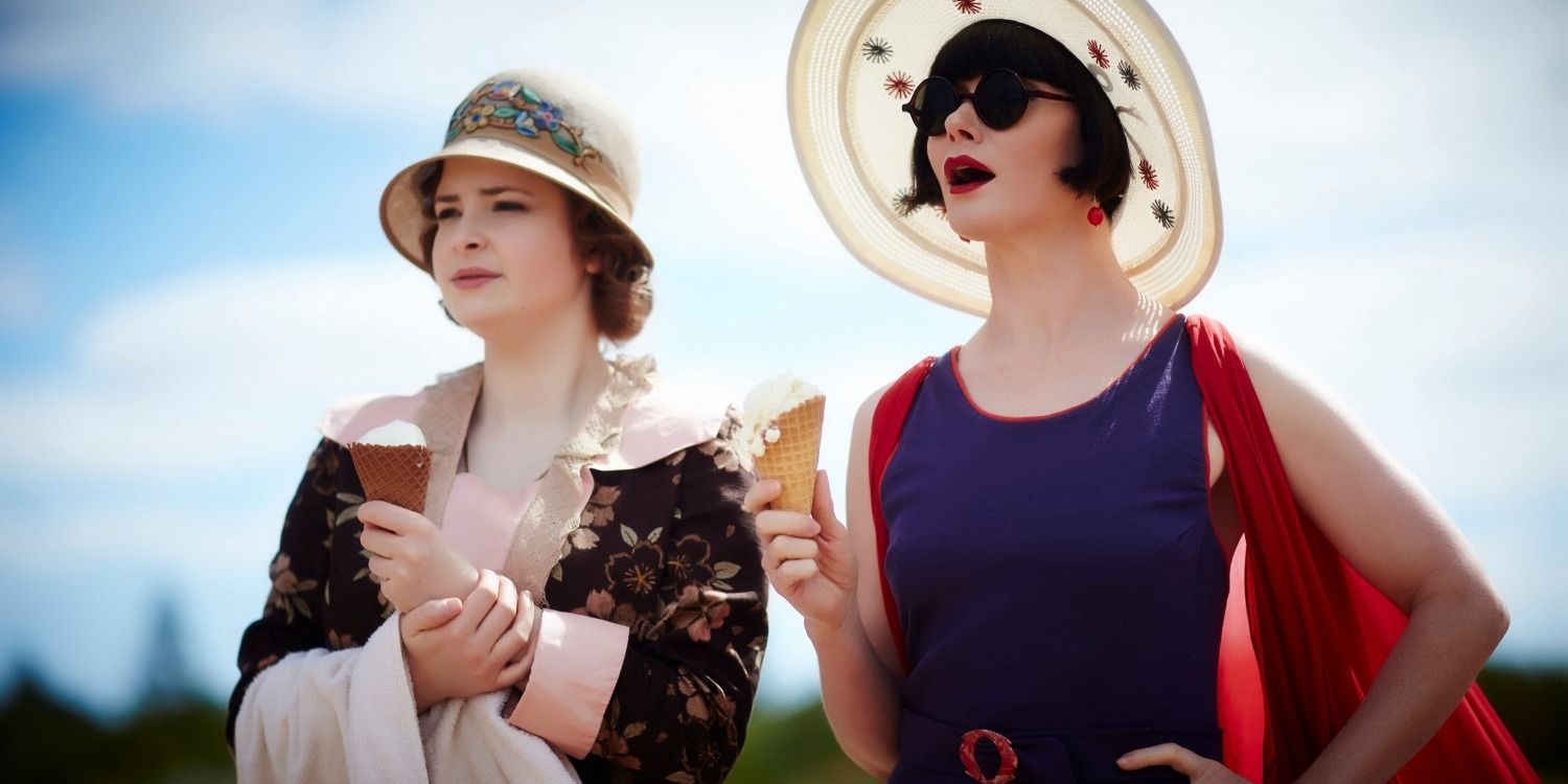 Dot and Miss Fisher eating ice cream in Miss Fisher's Murder Mysteries