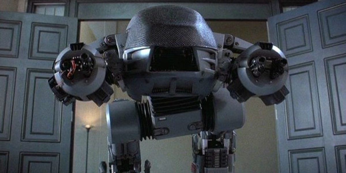 ED-209 with its weapons drawn in RoboCop 1987