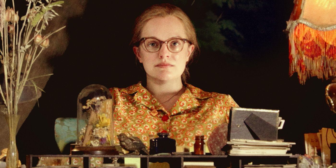 Elisabeth Moss sitting on a table in Shirley