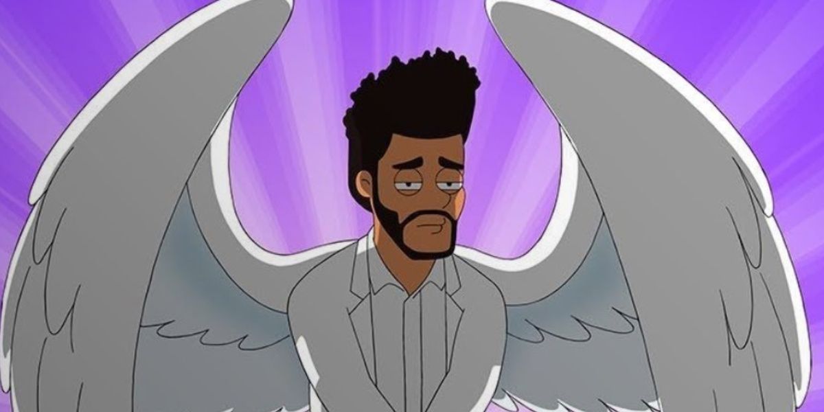 The Weeknd standing with angel wings in American Dad