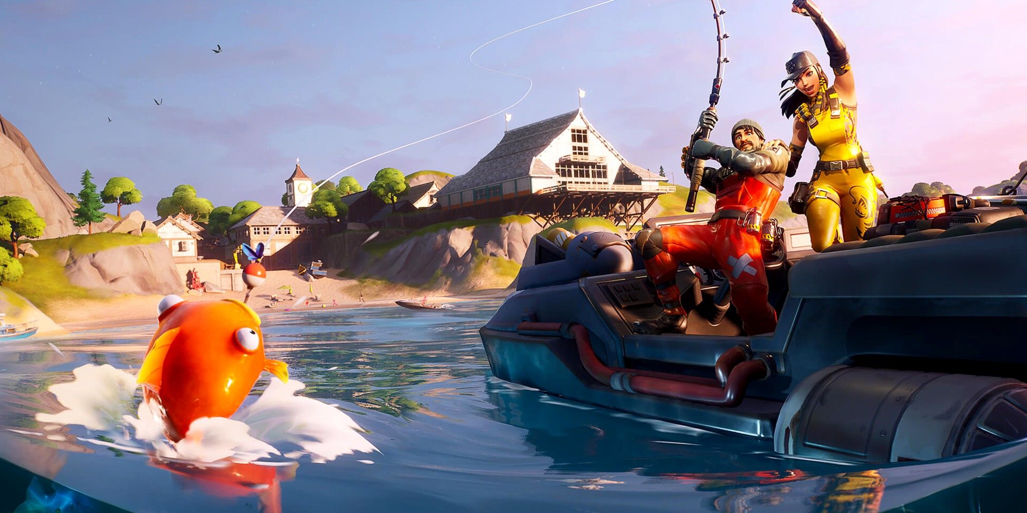 Players fish during the Fishing Frenzy Fortnite Chapter 2 event