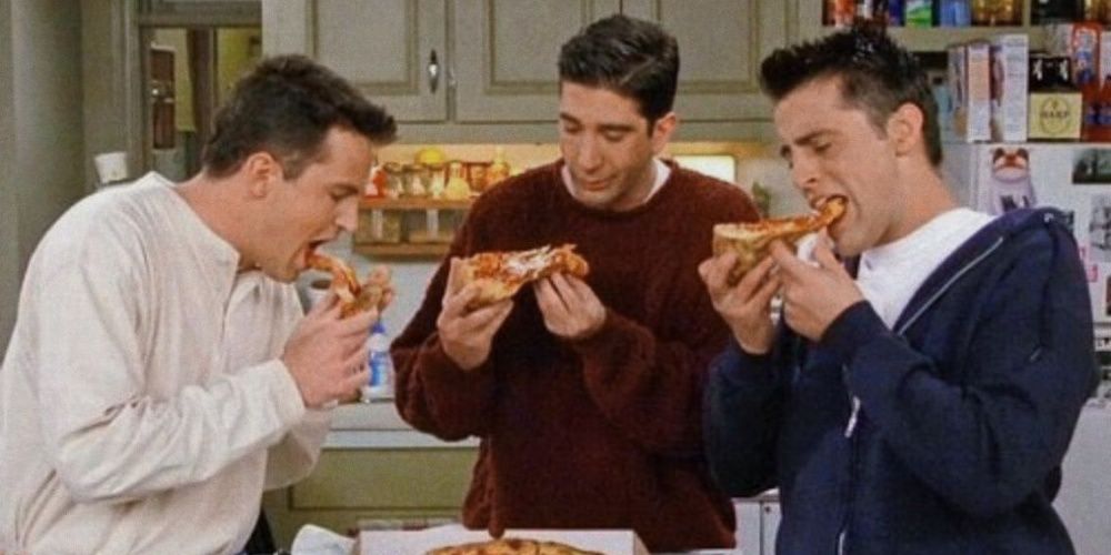 Friends Chandler Ross And Joey Eat Pizza