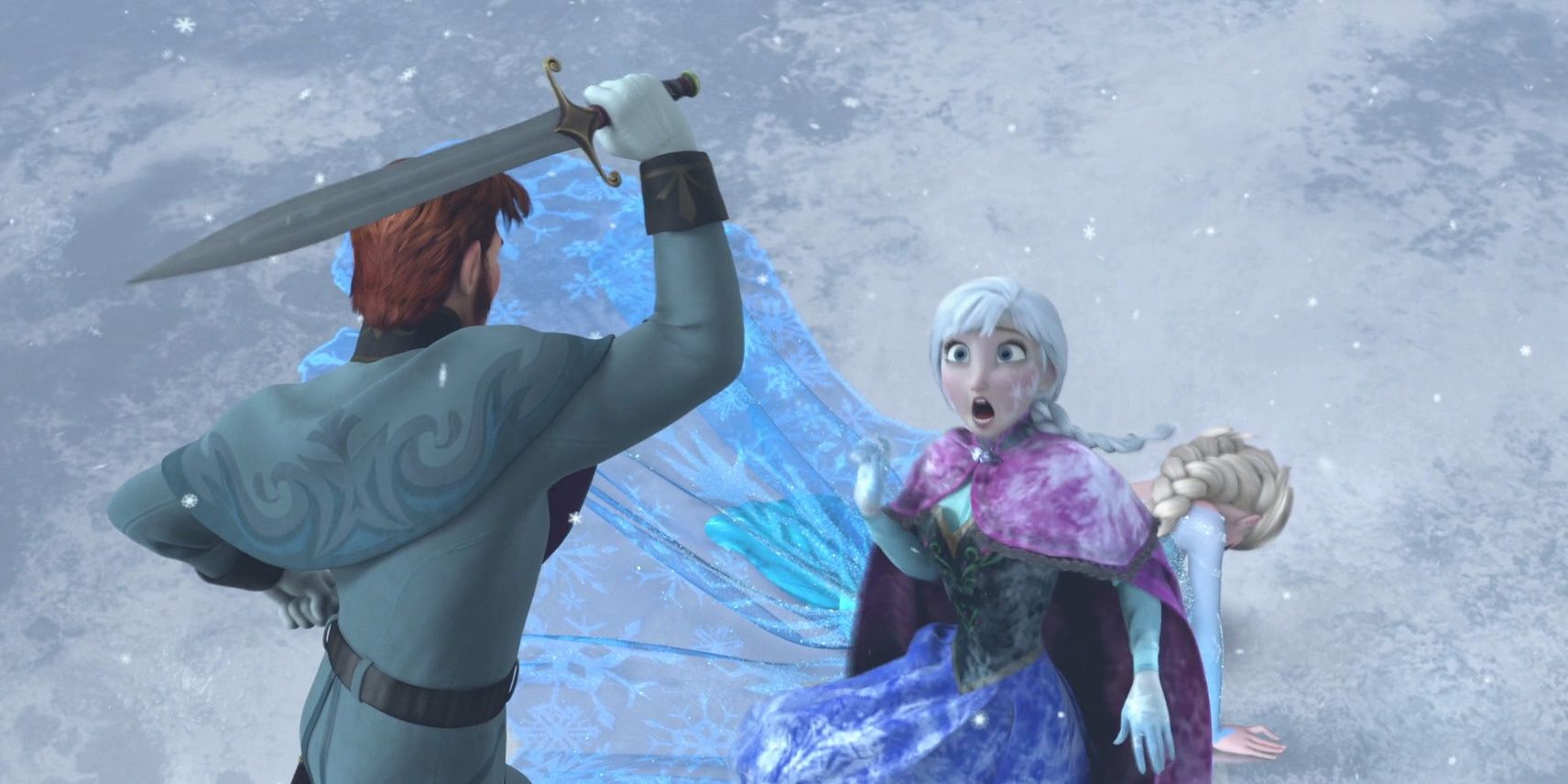 Frozen Anna freezes and Hans and Elsa fight