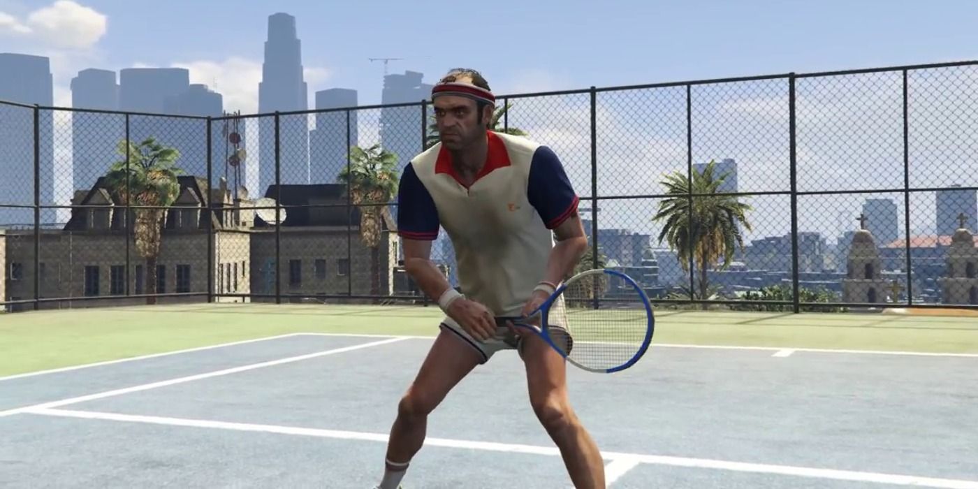 GTA V Trevor in a bad outfit playing tennis