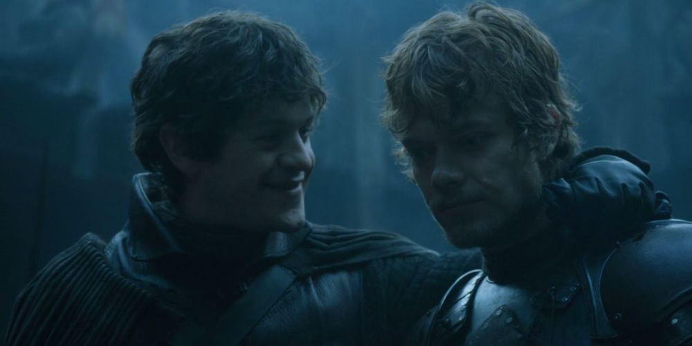 Ramsay with his arm around Theon in Game of Thrones