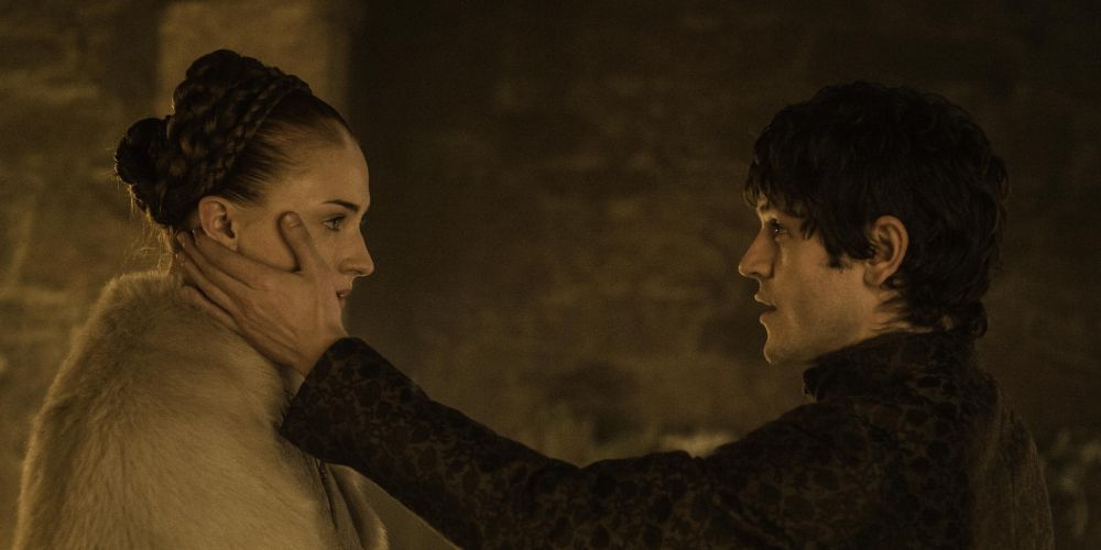 Ramsay touches Sansa's cheek in Game of Thrones