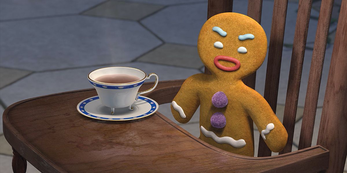 Gingy with a cup of tea in Shrek